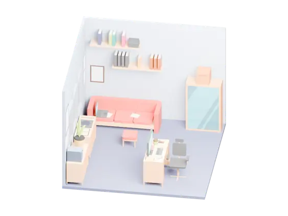 Isometric office diorama turning
